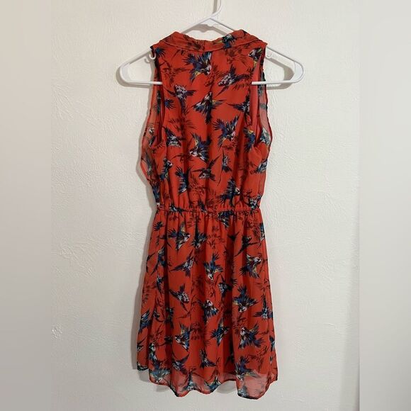 Bar III Coral tropical bird print ruffled sleeveless dress, size XS - Picture 2 of 4